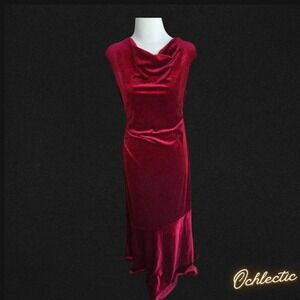 NWT Burgundy velvet midi dress with cowl neck and asymmetrical hem